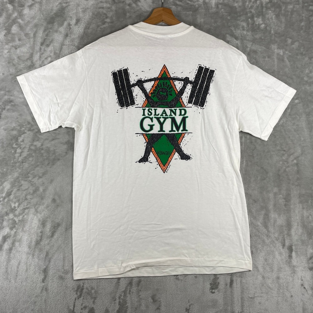 Vintage Hanes T Shirt Mens Large White Island Gym Hawaii Graphic Tee Beefy-T